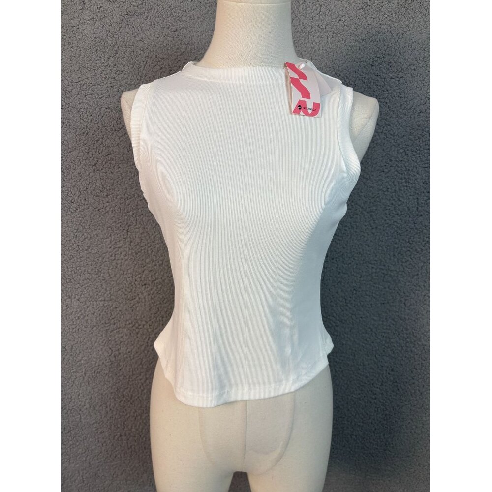 Women's High Neck Sleeveless Cropped Ribbed Tank Top Size Small White  NWT's